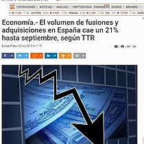 El volumen de fusiones y adquisiciones en Espaa cae un 21% hasta septiembre, segn TTR